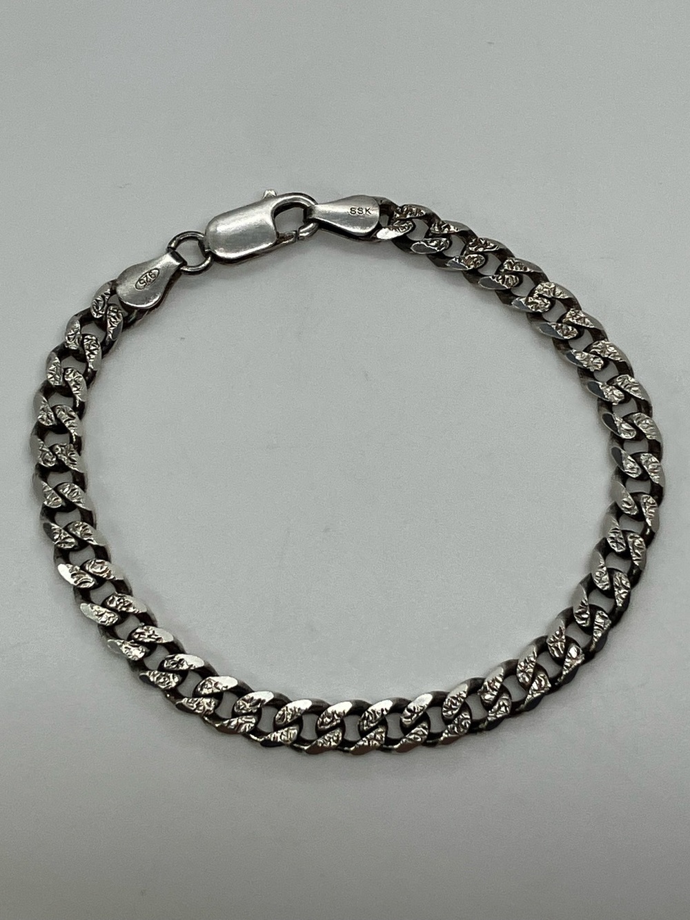 Vtg 925 Sterling Silver Chunky Textured Curb Chain Italy Bracelet | 7”